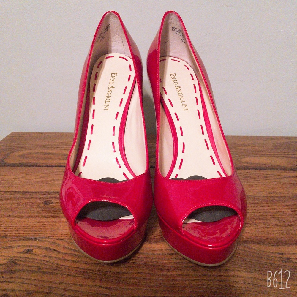 Enzo Angiolini 5" Leather Platform Patent Leather RED Stripper Shoes Size 7